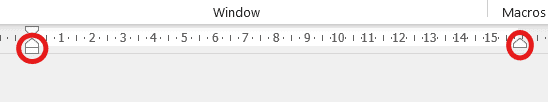 Microsoft Word horizontal ruler showing the left and right margin markers highlighted