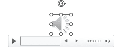 Audio icon and playback controls shown on a Microsoft PowerPoint slide after recording audio