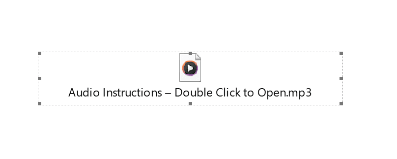 Embedded audio file inside a text box in Microsoft Word labeled “Double Click to Open”