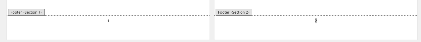 Microsoft Word footer sections with Link to Previous turned off, allowing different page numbers in each section