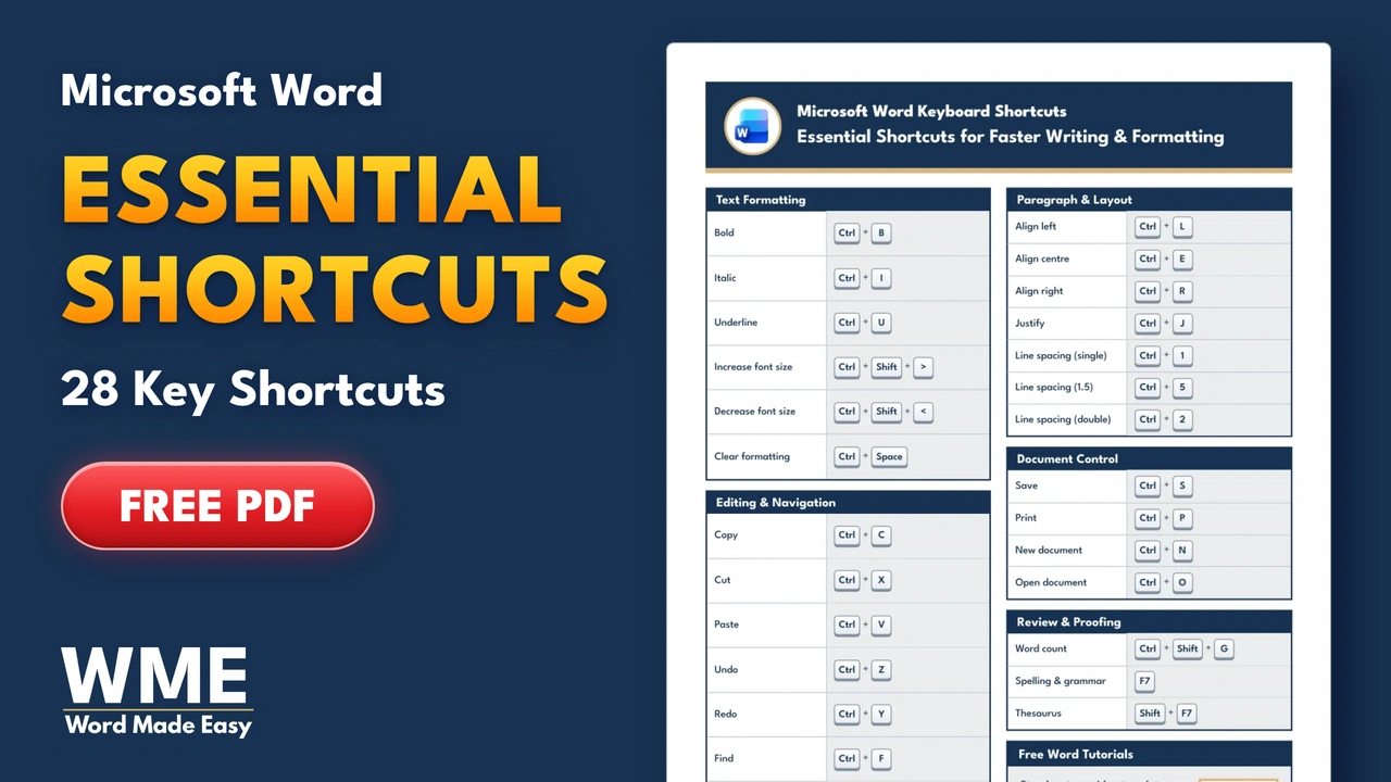 Microsoft Word Keyboard Shortcuts Cheat Sheet (Free PDF)