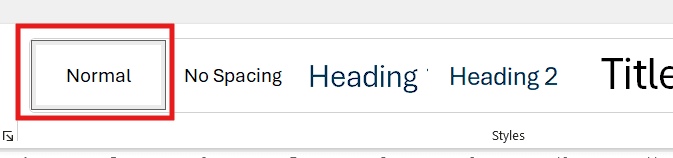 Microsoft Word Styles gallery showing the Normal style selected