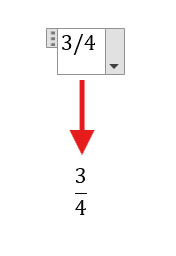 Quick fractions feature in Microsoft Word showing 3/4 automatically formatted as a stacked fraction