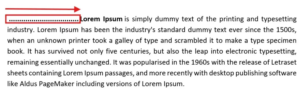 4 cm tab leader with dots in Microsoft Word