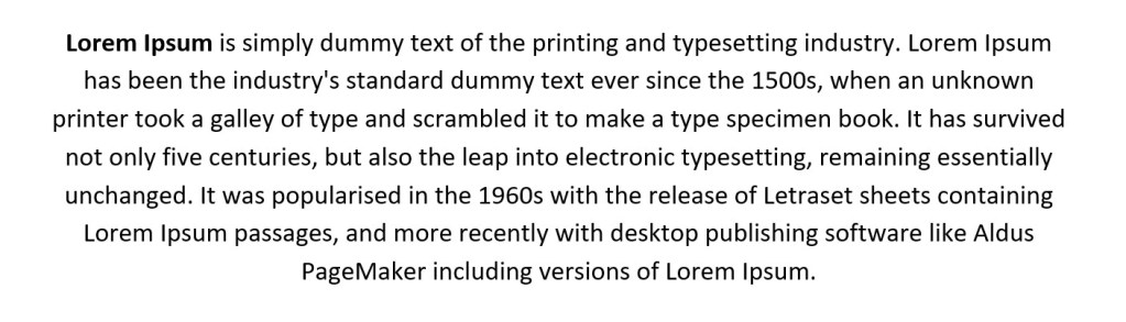 Example of center aligned paragraph text in Microsoft Word