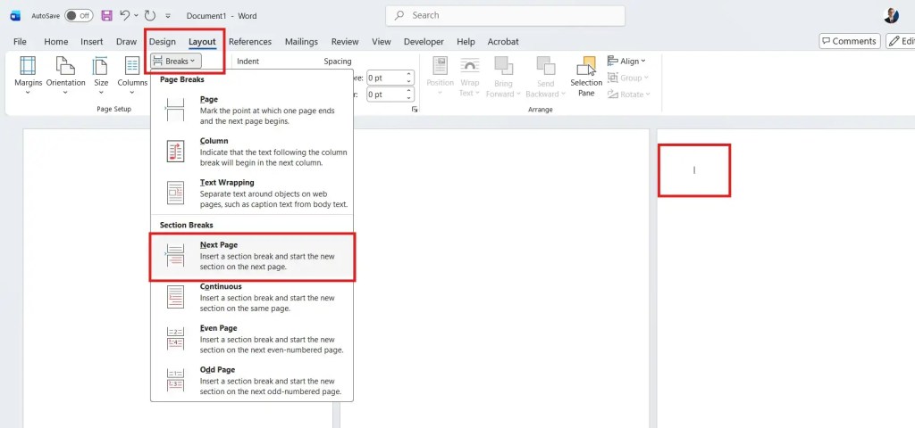 Adding a section break before creating a third footer in Microsoft Word