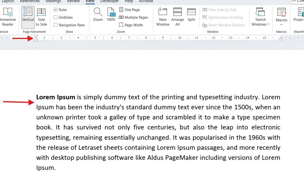 Dragging the left indent marker to increase paragraph indentation in Word