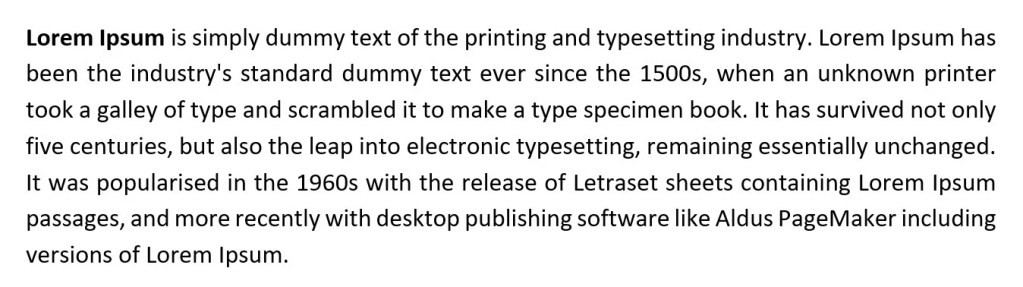 Example of justified paragraph text in Microsoft Word