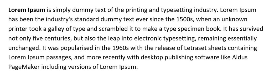 Example of left aligned paragraph text in Microsoft Word