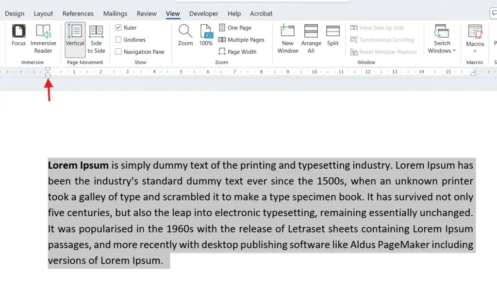 Using the left indent marker on the ruler in Microsoft Word