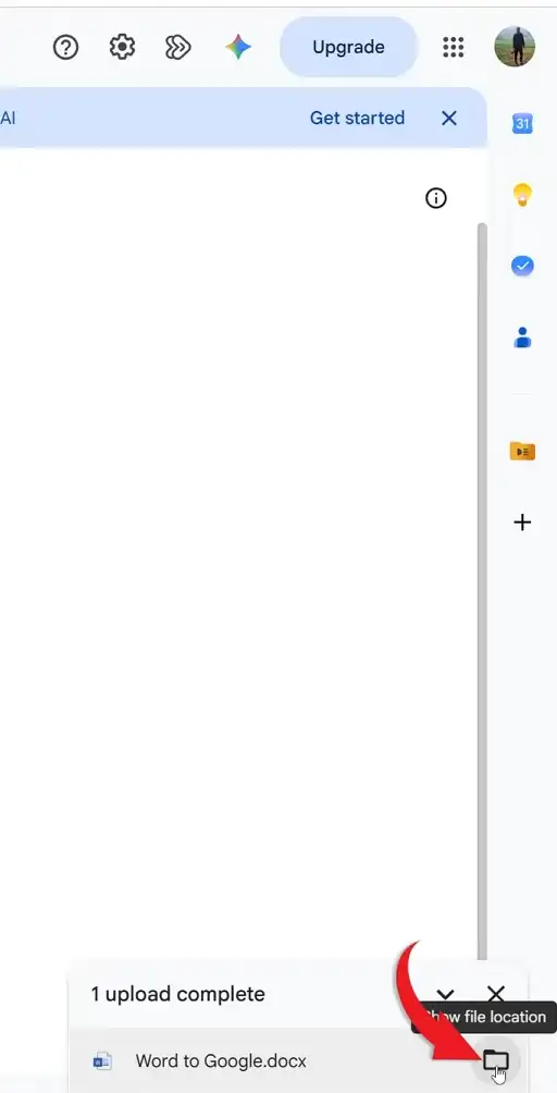 Google Drive showing Show file location for opening a Microsoft Word document in Google Docs