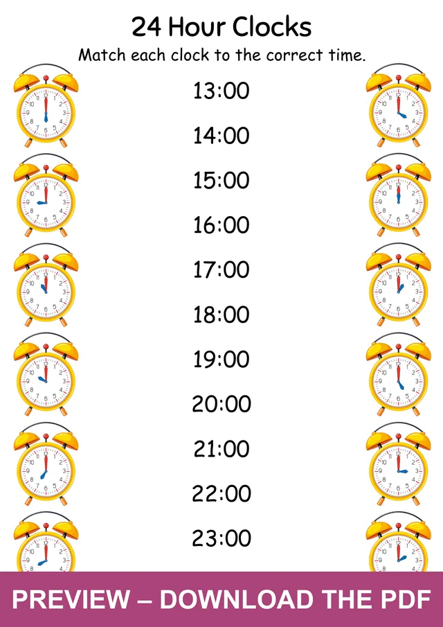 Watermarked preview of the 24 hour clocks worksheet