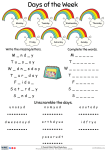 Days of the Week Sequencing and Spelling Worksheet