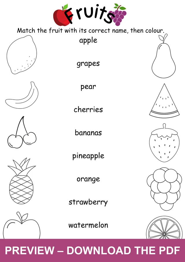 Watermarked preview of the fruits worksheet