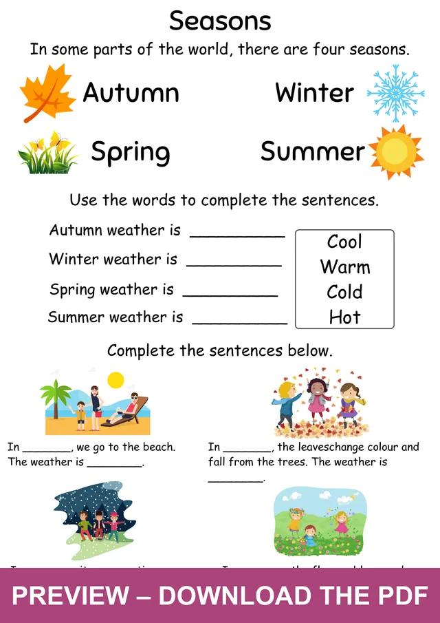 Watermarked preview of the seasons worksheet