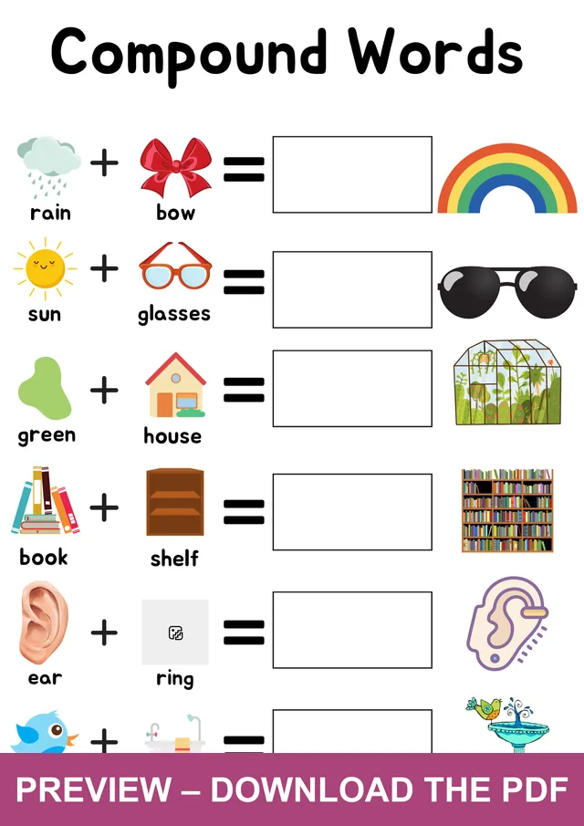 Watermarked preview of the compound words worksheet