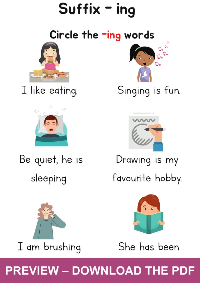 Watermarked preview of the suffix ing worksheet