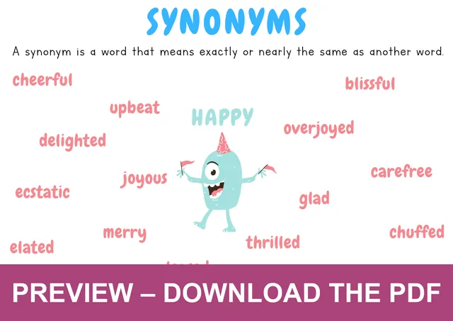 Watermarked preview of the synonyms happy poster