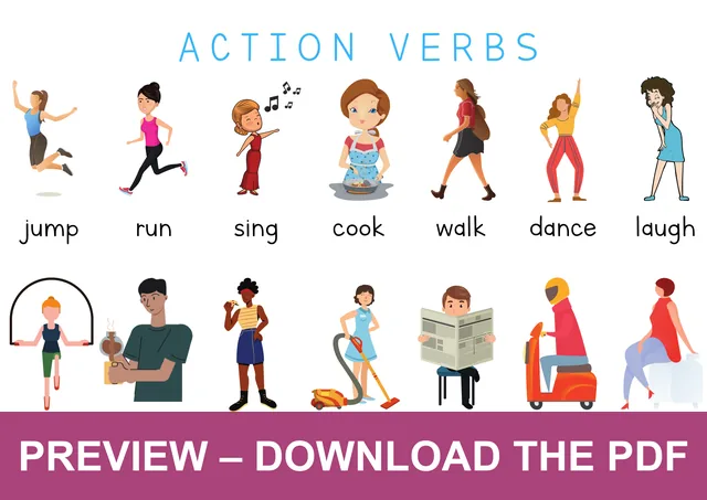 Watermarked preview of the action verbs poster
