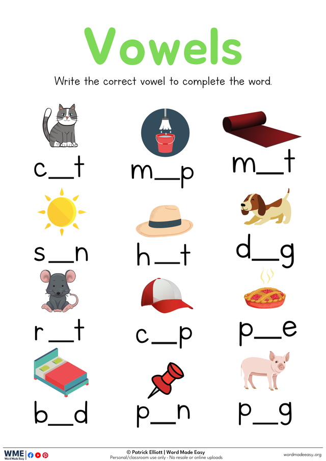 Missing Vowels Worksheet