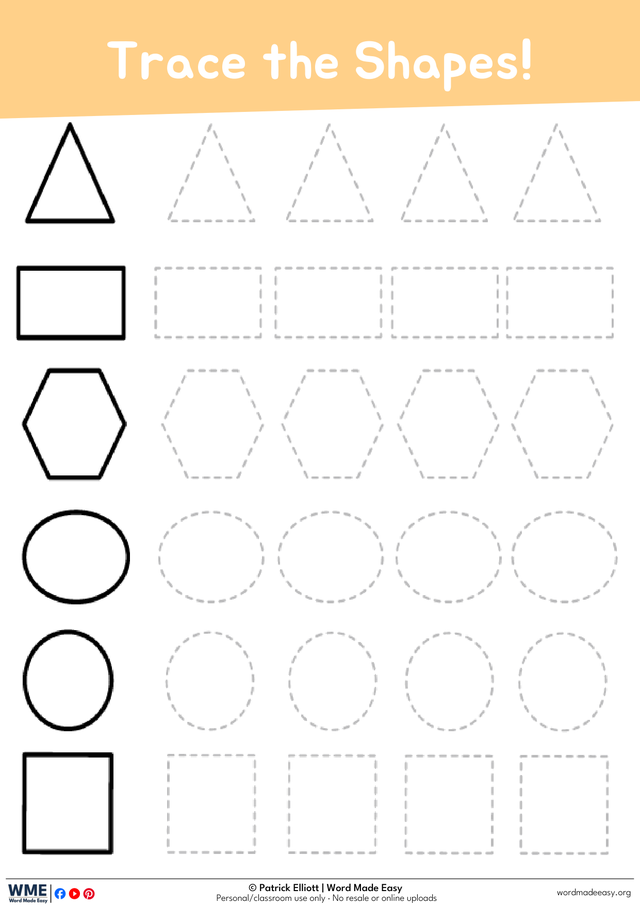 2D Shape Tracing Worksheet