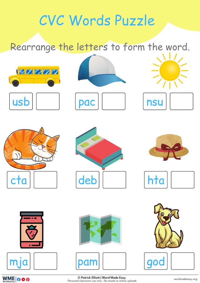 CVC Picture Word Unscrambling Puzzle