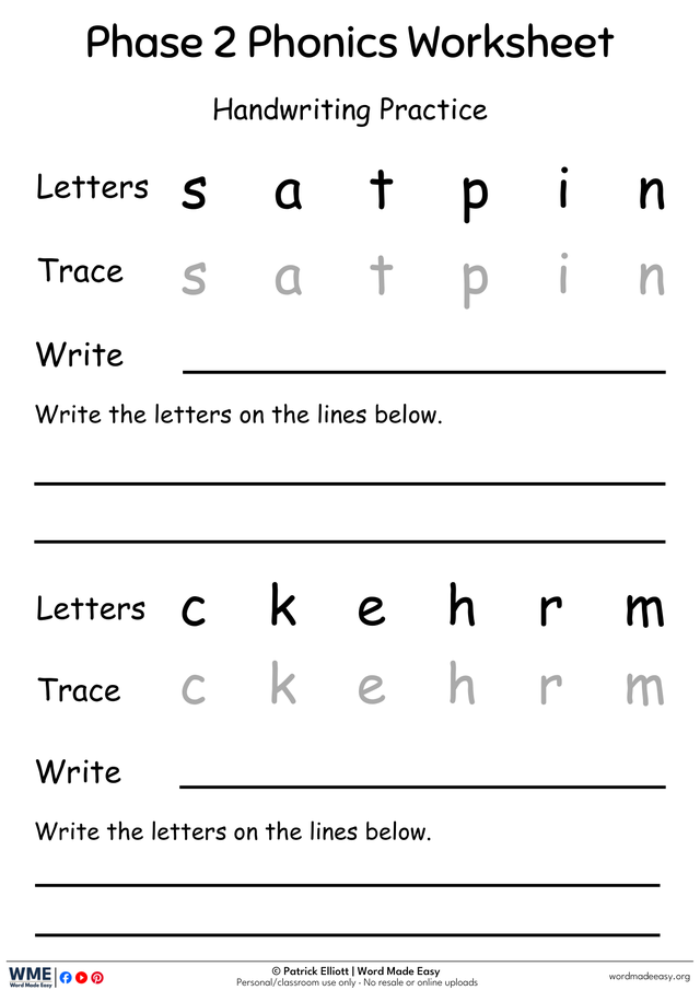 Phase 2 Letter Formation Handwriting Worksheet