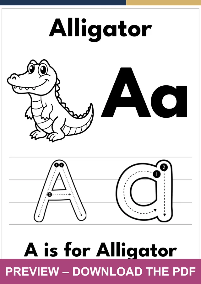 Preview of the A is for Alligator letter formation worksheet