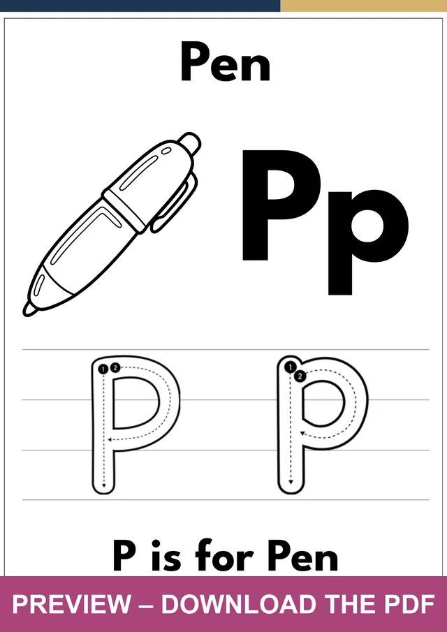Preview of the P is for Pen letter formation worksheet
