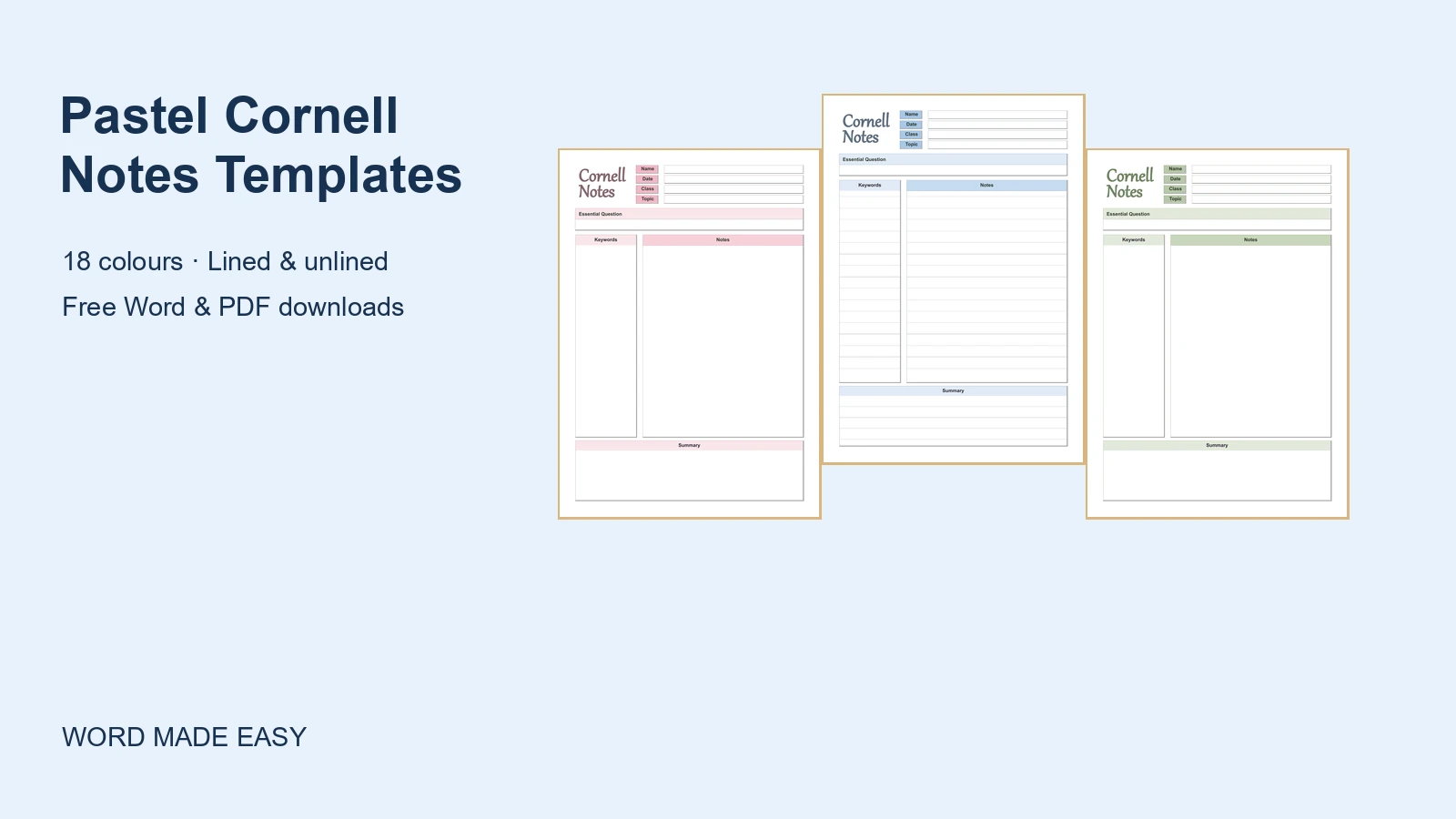 18 Free Pastel Cornell Notes Templates for Word