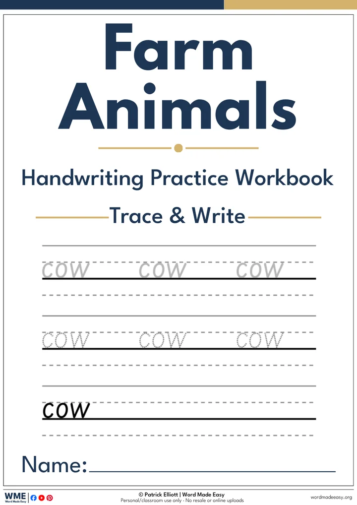 Farm Animals Trace & Write Handwriting Workbook