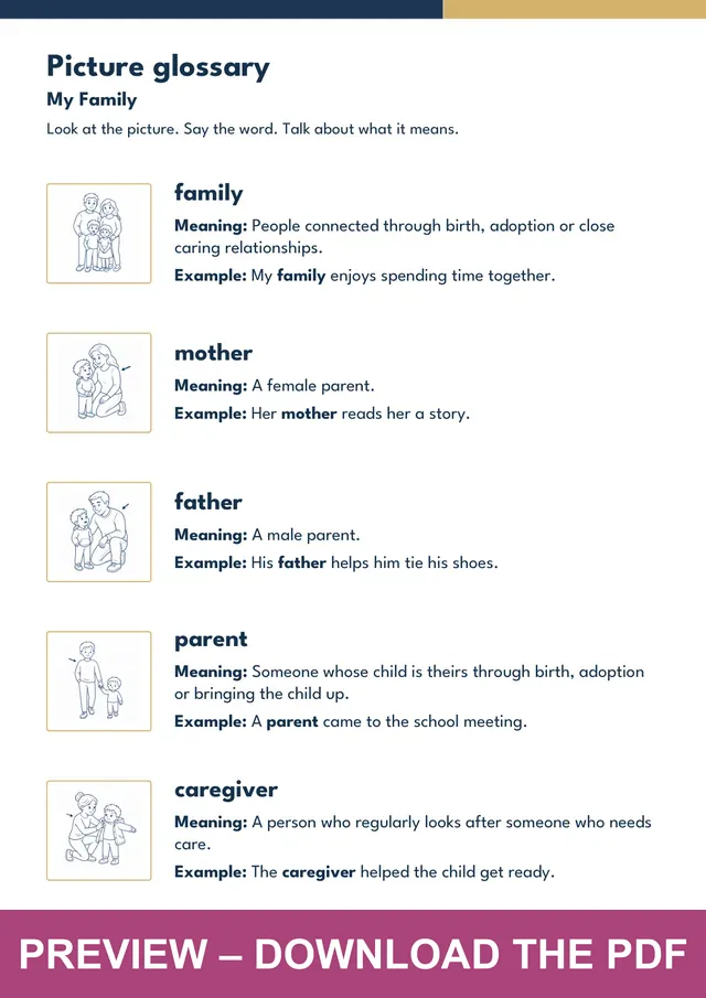 My Family picture glossary preview, PDF page 3