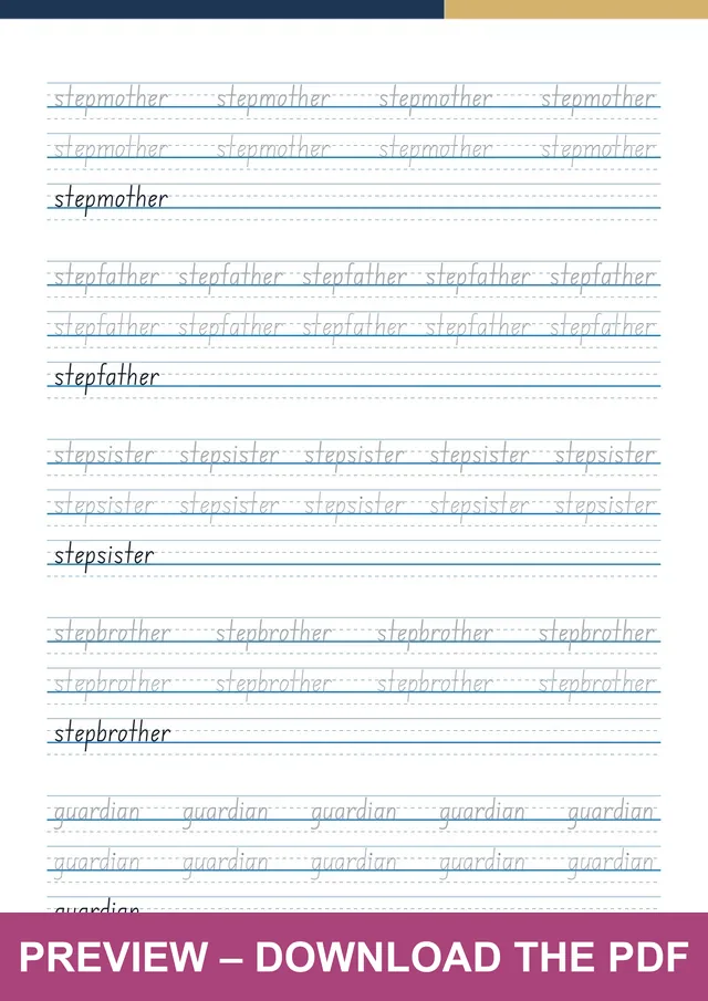 My Family another handwriting sheet preview, PDF page 12