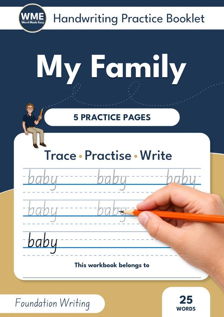 family words handwriting workbook front cover