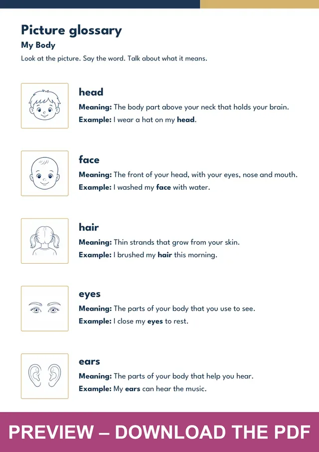 My Body picture glossary preview, PDF page 3