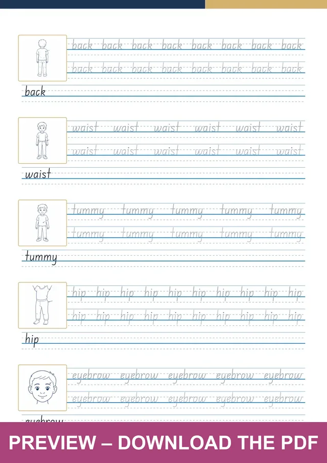 My Body another handwriting sheet preview, PDF page 16