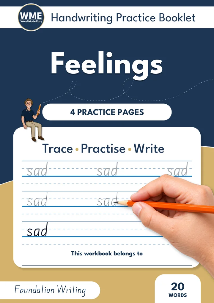feelings handwriting workbook front cover