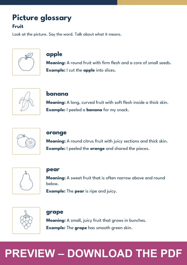 Fruit picture glossary preview, PDF page 3