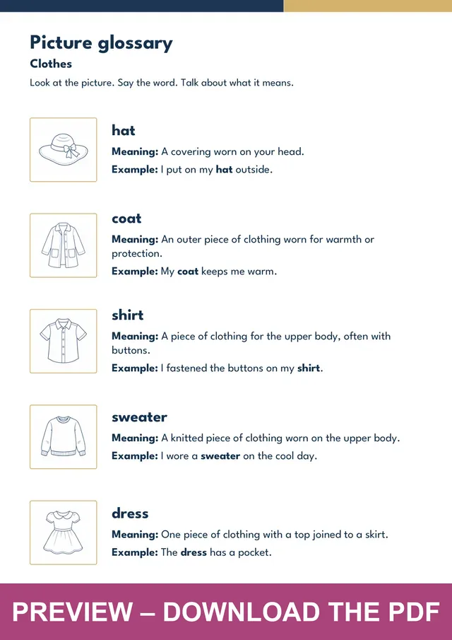 Clothes picture glossary preview, PDF page 3