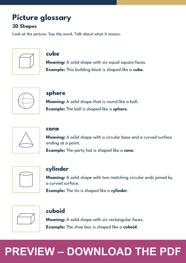 3D Shapes picture glossary preview, PDF page 3