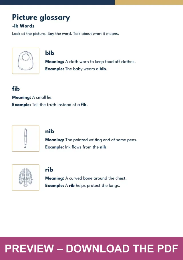 -ib word family picture glossary preview, PDF page 3