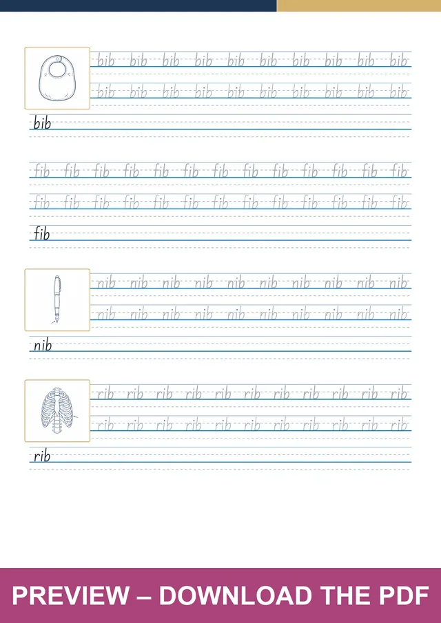 -ib word family first handwriting sheet preview, PDF page 4