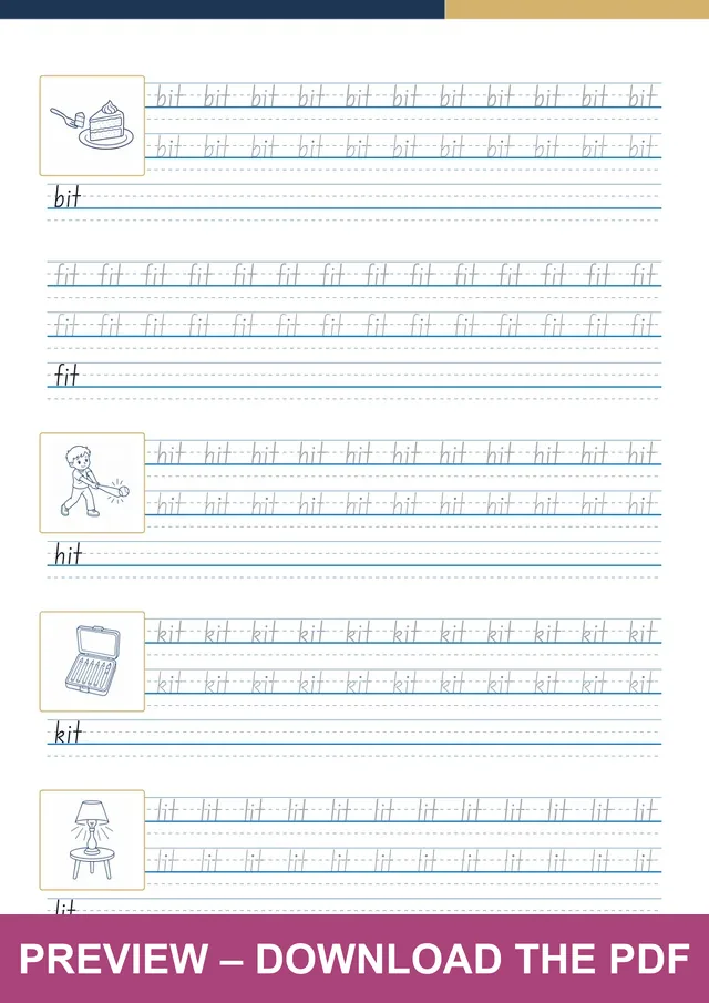 -it word family first handwriting sheet preview, PDF page 5