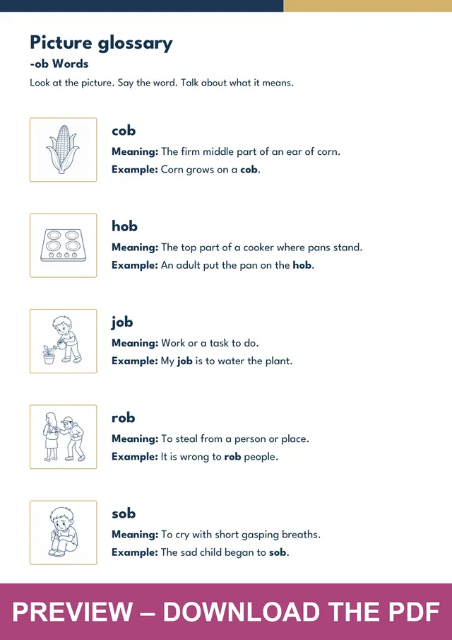 -ob word family picture glossary preview, PDF page 3