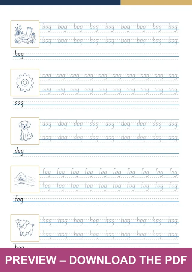 -og word family first handwriting sheet preview, PDF page 5