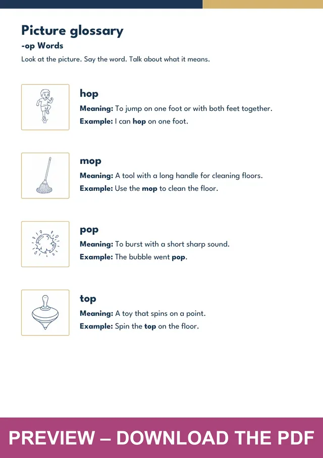 -op word family picture glossary preview, PDF page 3
