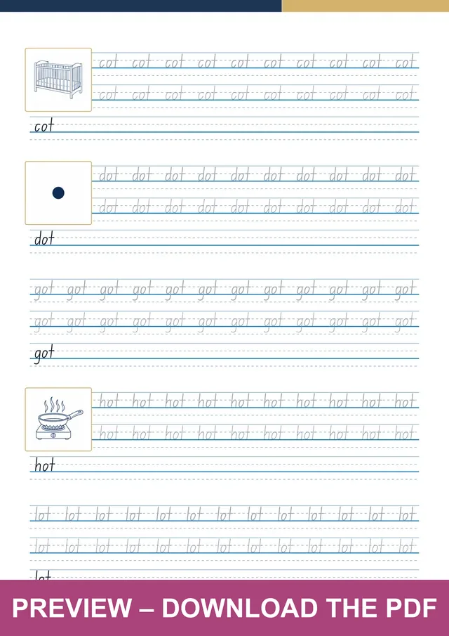 -ot word family first handwriting sheet preview, PDF page 5