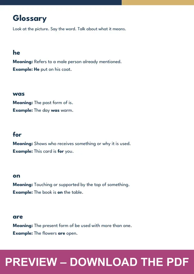 Fry sight words 11-20 picture glossary preview, PDF page 3