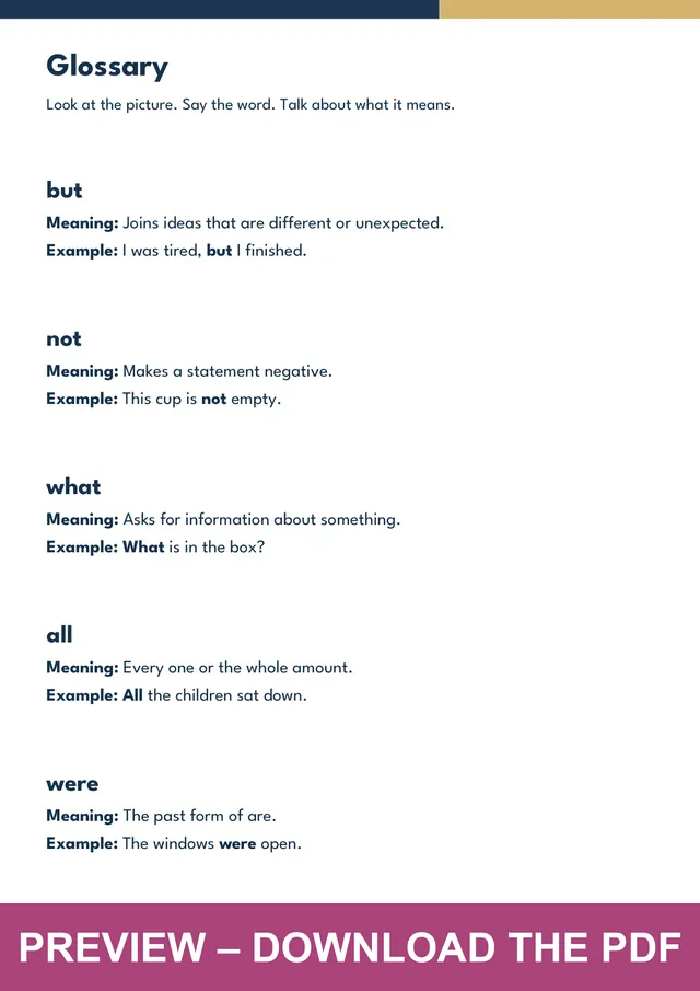 Fry sight words 31-40 picture glossary preview, PDF page 3
