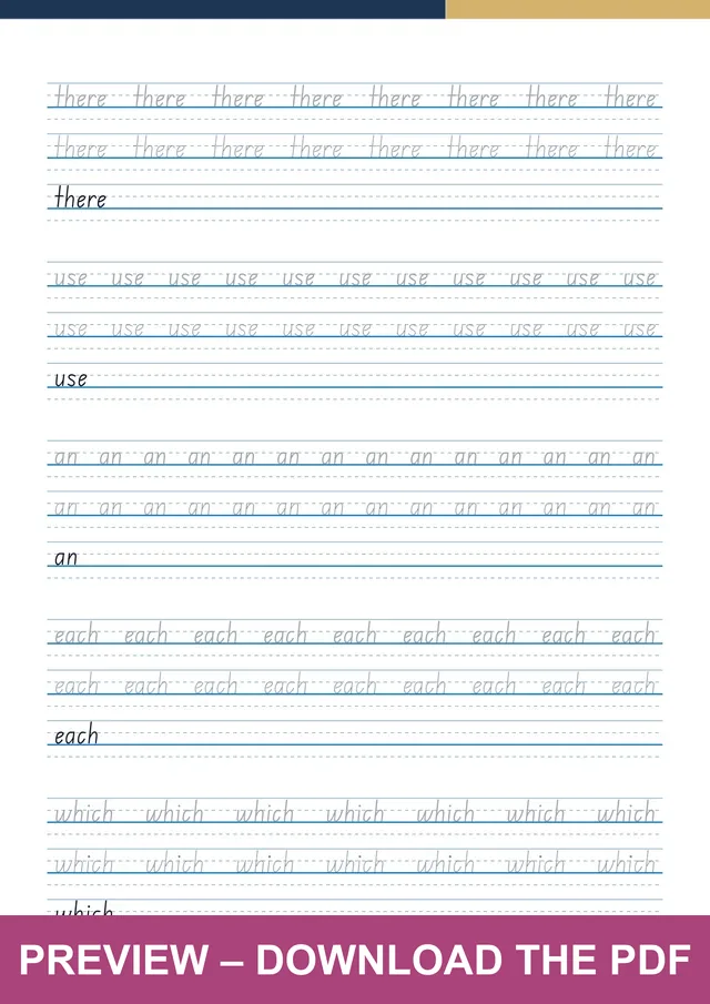 Fry sight words 41-50 first handwriting sheet preview, PDF page 5